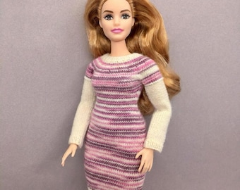 11.5 Inch Fashion Doll Melange Dress Knitting Pattern, Two Color Textured Outfit (PDF Download)