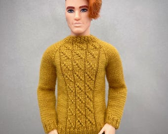 11.5 Inch Fashion Doll Pullover Knitting Pattern, Male Doll Sweater (PDF Download)