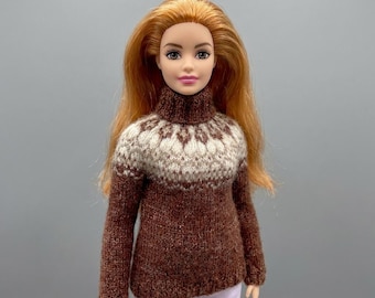 Norwegian Jacquard Yoke Sweater Knitting Pattern for Curvy Fashion Doll (PDF Download)