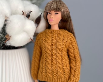 11.5 Inch Fashion Doll Openwork and Braids Pullover Knitting Pattern (PDF Download)