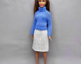 Patrón de punto para muñeca de moda de 11,5 pulgadas: suéter y falda (patrón en PDF)