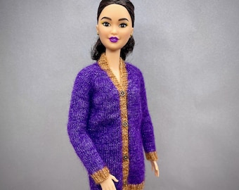 Patrón de cárdigan para muñeca de moda, ropa para muñeca de 11,5 pulgadas, tejido en miniatura (PDF)