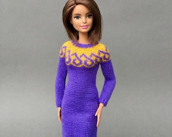 Doll Knitting Pattern: Icelandic Lopapeysa Dress for 11.5 inch Fashion Doll (PDF)