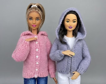 Hooded Cardigan Knitting Pattern for 11.5 Inch Fashion Doll (PDF)