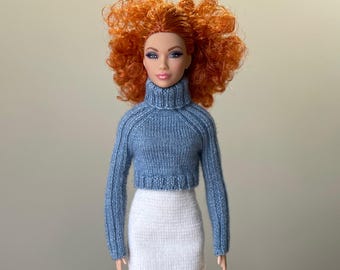 11.5 Inch Fashion Doll Knitting Pattern, Crop Sweater Skirt Outfit (Digital PDF)