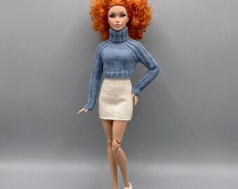 Patrón de tejido para muñeca de moda de 29 cm (11,5 pulgadas), conjunto de suéter corto y falda (PDF digital)