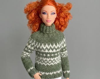 11.5 Inch Fashion Doll Pullover Knitting Pattern Two Color Fair Isle (PDF Download)