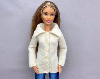 Collared Cardigan Knitting Pattern for 11.5 Inch Fashion Doll (PDF Download)