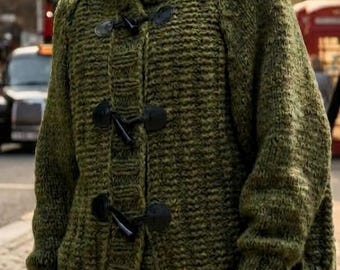 Patrón de punto para cárdigan grueso tipo duffel / Suéter oversize de cuello alto (PDF)