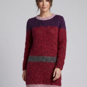 Color Block Dress Knitting Pattern PDF, Mohair Knit Sweater Dress Pattern, Modern Striped Tunic Pattern