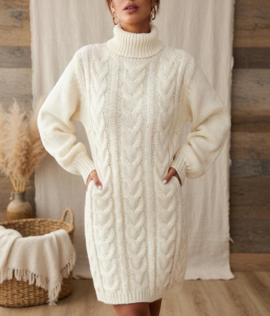 Beige Turtleneck Dress