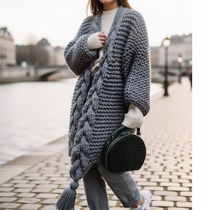 Chunky Cabled Cardigan Knitting Pattern, Oversized Super Bulky Jacket (PDF Download)