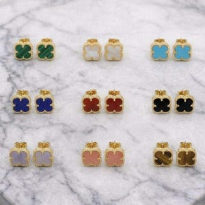 Orecchini a forma di quadrifoglio placcati in oro 18 carati, 9 mm / Regalo per lei