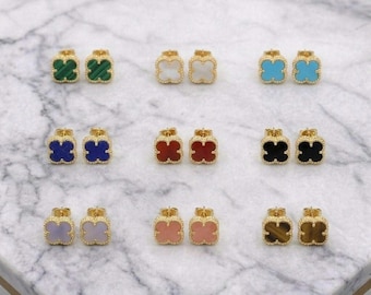 9mm Gold One Clover Earrings/Gift for her /18k Gold Plated Studs