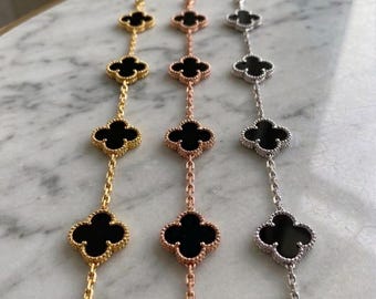15 mm onyx-klaverarmband /18k verguld / cadeau voor haar/zilver, goud en roségoud