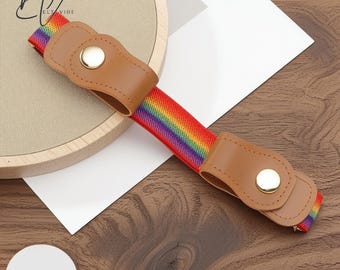 Kids Elastic Belt |Kids Rainbow Stripes Snap-On, Buckle-Free, Adjustable Waistband For Children