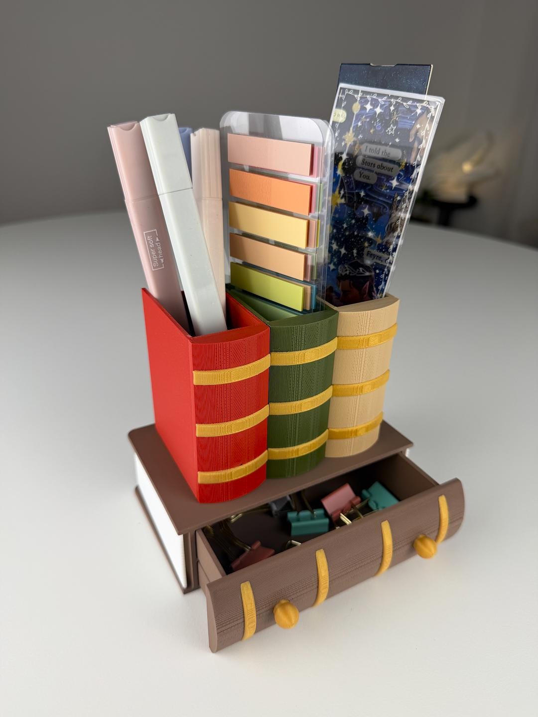 3D Printed Book Pen Holder | Stacked Books Desk Organizer With Drawer ...