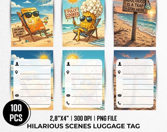 Funny Luggage Tag Printable Mega Bundle, Sarcastic Beach Vacation Travel Gift, Summer Holiday Humor, Digital Download PNG Sublimation