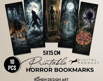 Horror Bookmarks Printable Bundle, Spooky Book Lover Gift, Gothic Dark Academia Reading Accessory, Digital Download Instant