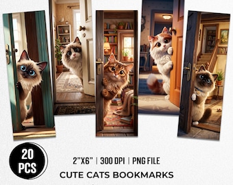 Peeking Cat Bookmark Printable Bundle, 3D Cute Kitten Book Accessories, Cat Lover Bookworm Gift, Sublimation Bookmark Commercial Use PNG