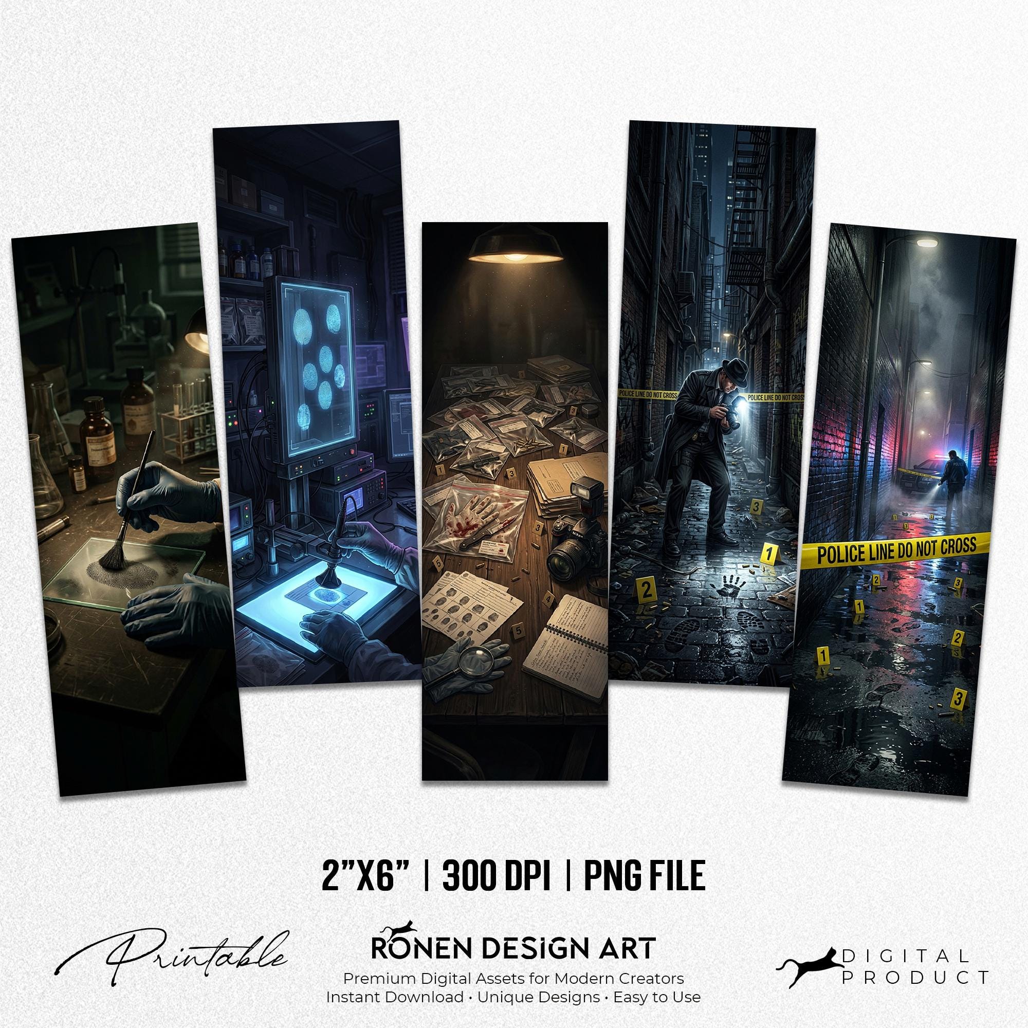 Crime Scene Bookmarks Printable Bundle of 10, True Crime Forensic Art ...