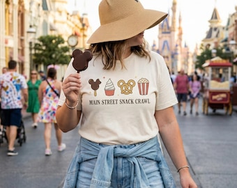 Main Street Snack Crawl Shirt - Disney World Snack Tee - Mickey Bar Pretzel Dole Whip Popcorn - Disney Adult Boutique Shirt - Magic Kingdom