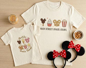 Main Street Snack Crawl Bundle | Matching Mommy and Me Theme Park Shirts | Official Snack Tester Toddler Tee| Minimalist Foodie Vacation Set