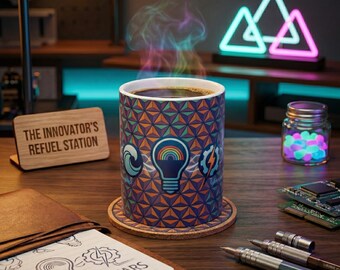 EPCOT Original Pavilions Mug, Retro Future World 1982 Coffee Cup, Spaceship Earth Pattern