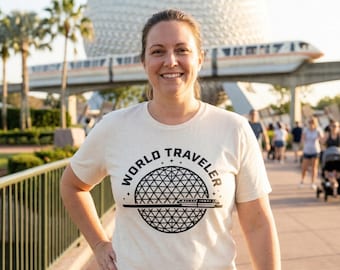 World Traveler Epcot Shirt – Retro Spaceship Earth, Monorail Tee