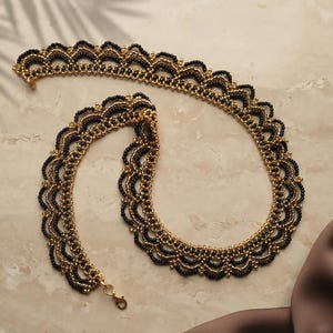 Collar de cuentas de oro negro, collar llamativo, joyería de noche, regalo de aniversario para ella.