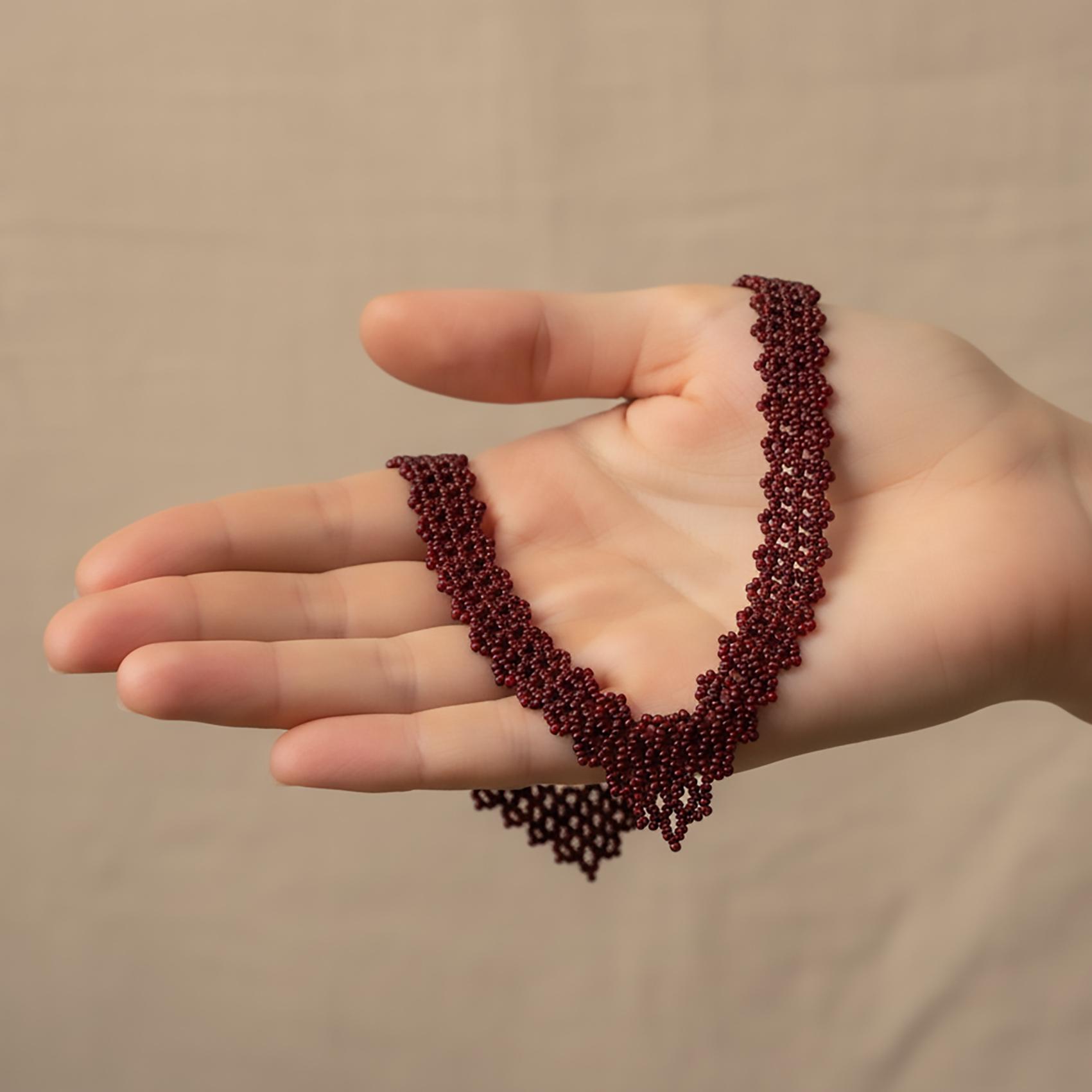 Stylish Three-Row Necklace “Garnet Wonder” with Decorative Beads