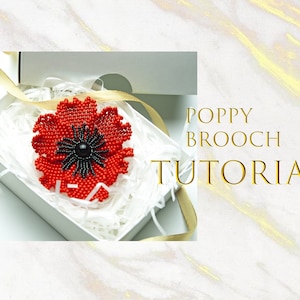 Beaded poppy TUTORIAL Beading pattern Seed bead flower brooch PDF download Jewelry making DIY peyote brooch