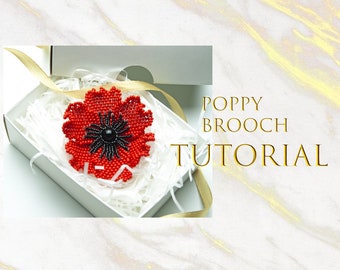 Beaded poppy TUTORIAL Beading pattern Seed bead flower brooch PDF download Jewelry making DIY peyote brooch
