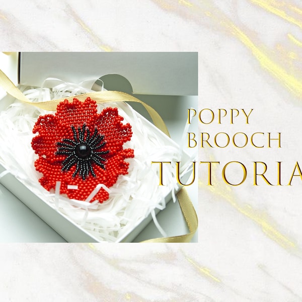 Beaded poppy TUTORIAL Beading pattern Seed bead flower brooch PDF download Jewelry making DIY peyote brooch