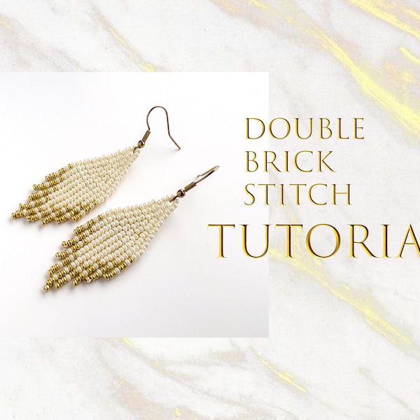 Beading tutorial for beginners Seed bead earring pattern Instant download PDF do it yourself Double brick stitch pattern Bead weaving