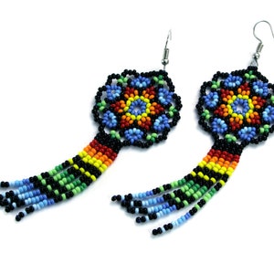 Huichol Perlen Ohrringe: Bunte Perlenarbeit, Native Design