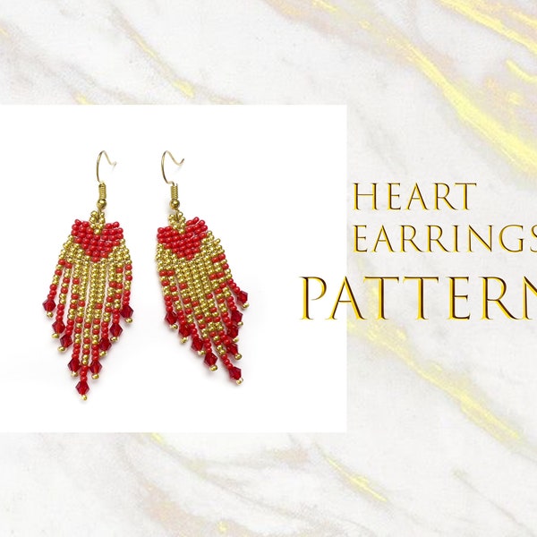 Beaded heart earring pattern Brick stitch pattern PDF instant download Romantic beading Love earrings Valentine's day earrings