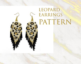 Leopard Beaded Fringe Earrings Pattern: Brick Stitch (PDF)