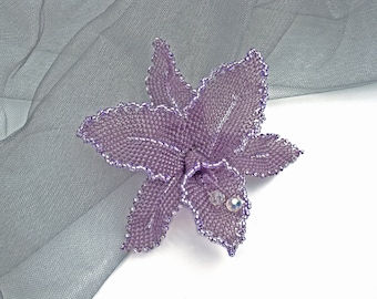 Orchid jewelry Flower pin Orchid lovers Beaded brooch Jewel orchid Purple flower pin Beadwork brooch Floral pin Jewelry gift for women