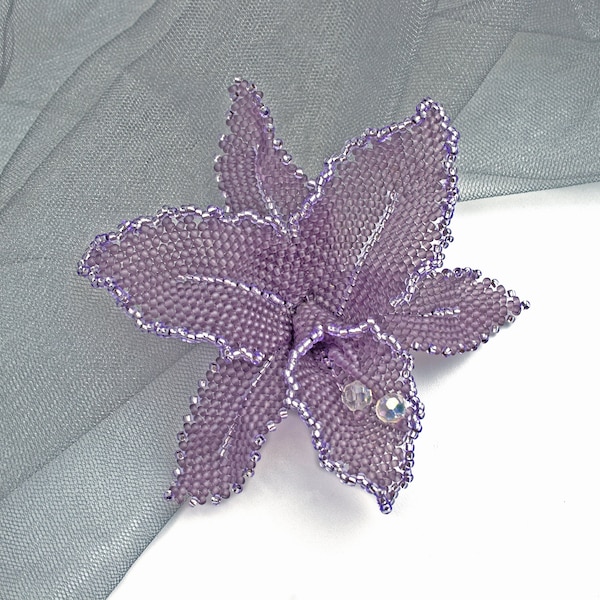 Orchid jewelry Flower pin Orchid lovers Beaded brooch Jewel orchid Purple flower pin Beadwork brooch Floral pin Jewelry gift for women