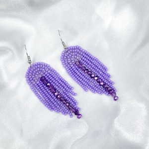 Lavender Fringe Earrings: Beaded Purple Crystal Jewelry