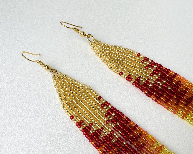 Rainbow earrings Long beaded fringe earrings in Boho style Seed bead earrings Dangling earrings Festival earrings Bohemian earrings image 6