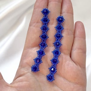 Blue Seed Bead Dangle Earrings: Handmade Crystal Statement Jewelry
