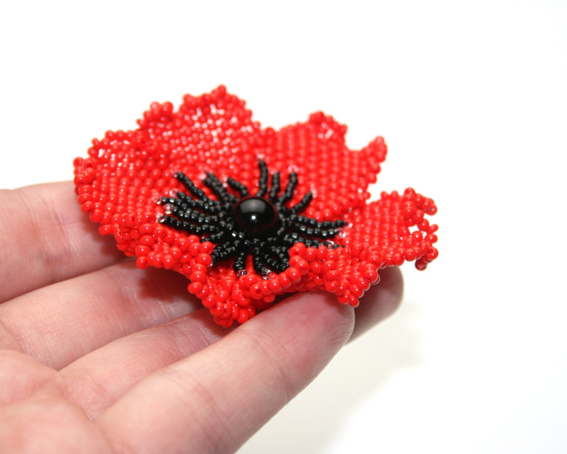 Beaded Poppy TUTORIAL Beading Pattern Seed Bead Flower Brooch Etsy