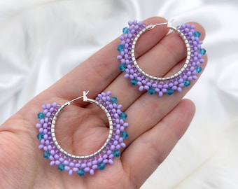 Lavender earrings Beaded hoop earrings Lilac earrings Seed bead earrings Purple earrings Light earrings Handmade earrings Gift for women