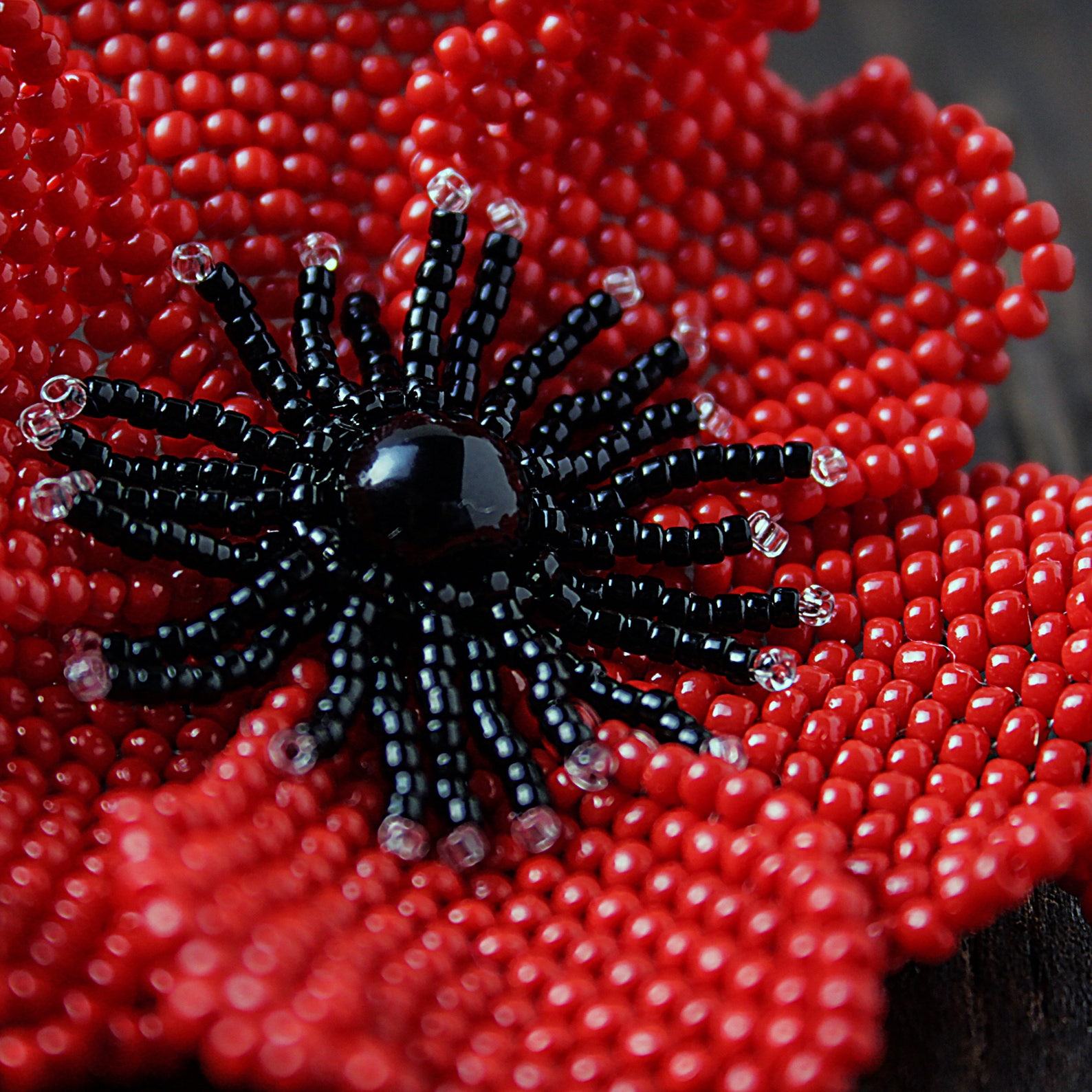 Beaded poppy brooch Red floral accessory for women Seed Etsy