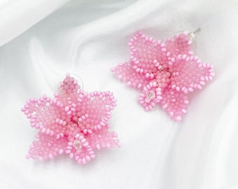 Orchid earrings Pink earrings Beaded earrings Stud earrings Flower earrings Mothers day gift Handmade earrings Seed bead earrings For women