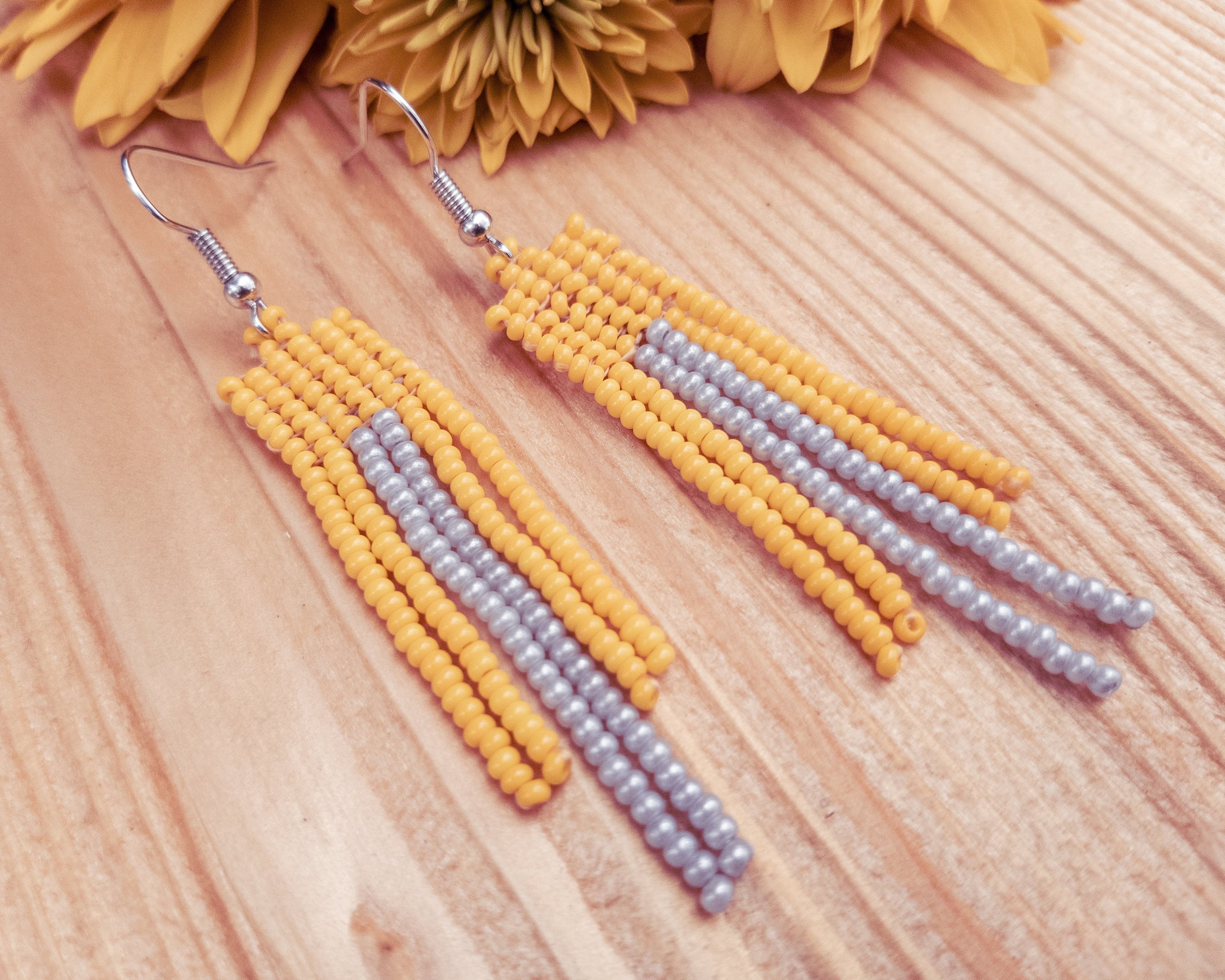 Mustard earrings Yellow seed bead earrings Etsy