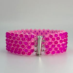Handmade Fuchsia Crystal Beaded Bracelet: Sparkly Beadwork Jewelry