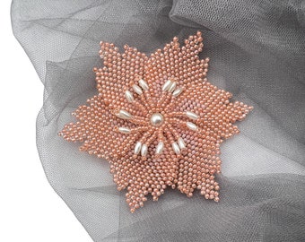Beaded flower brooch Peach floral pin Seed bead brooch Big brooch Beadwork accessory Mother of the groom gift 50th birthday gift for women